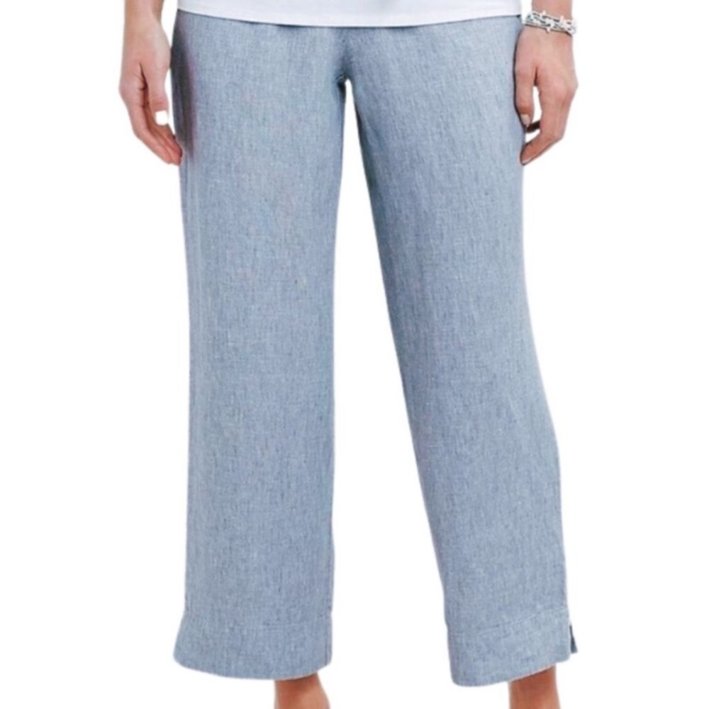 J. Jill Love Linen 100% Linen Wide Leg Pull On Pants Chambray Blue XS